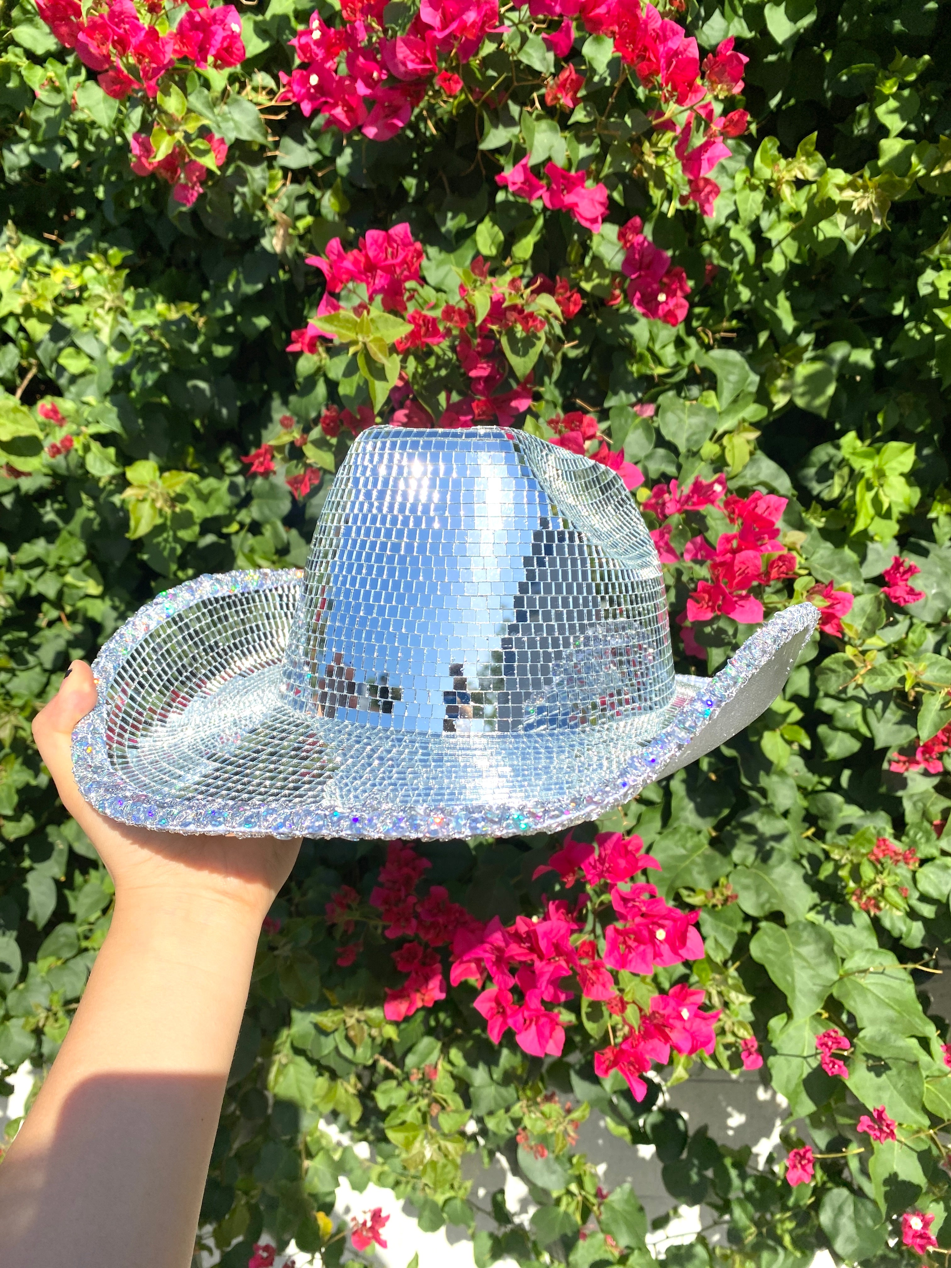 Silver Disco Ball Mirror Cowboy Hat, Sparkly Concert Hat for Music Festivals Cowgirl Hat