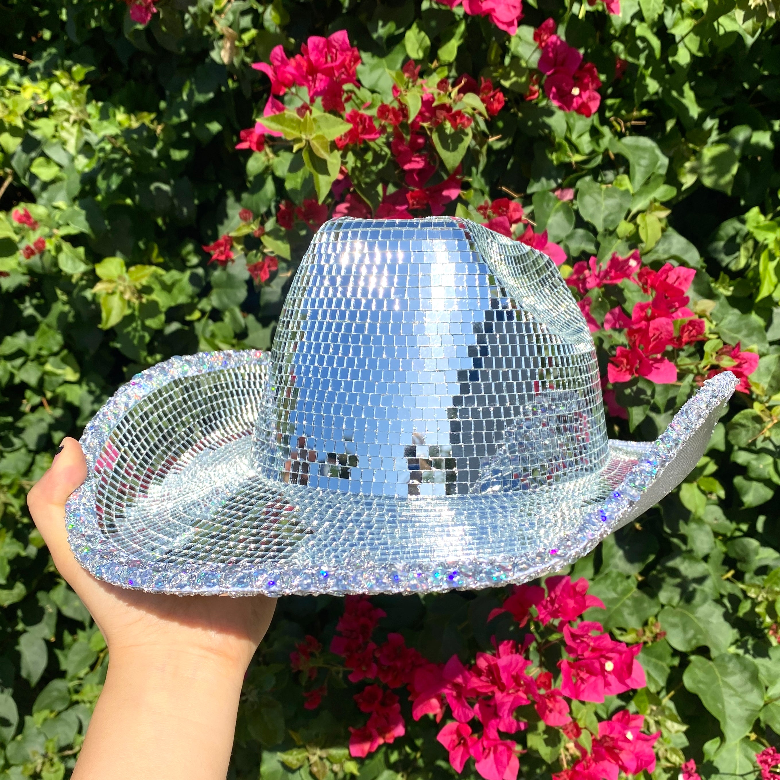 Silver Disco Ball Mirror Cowboy Hat, Sparkly Concert Hat for Music Festivals Cowgirl Hat