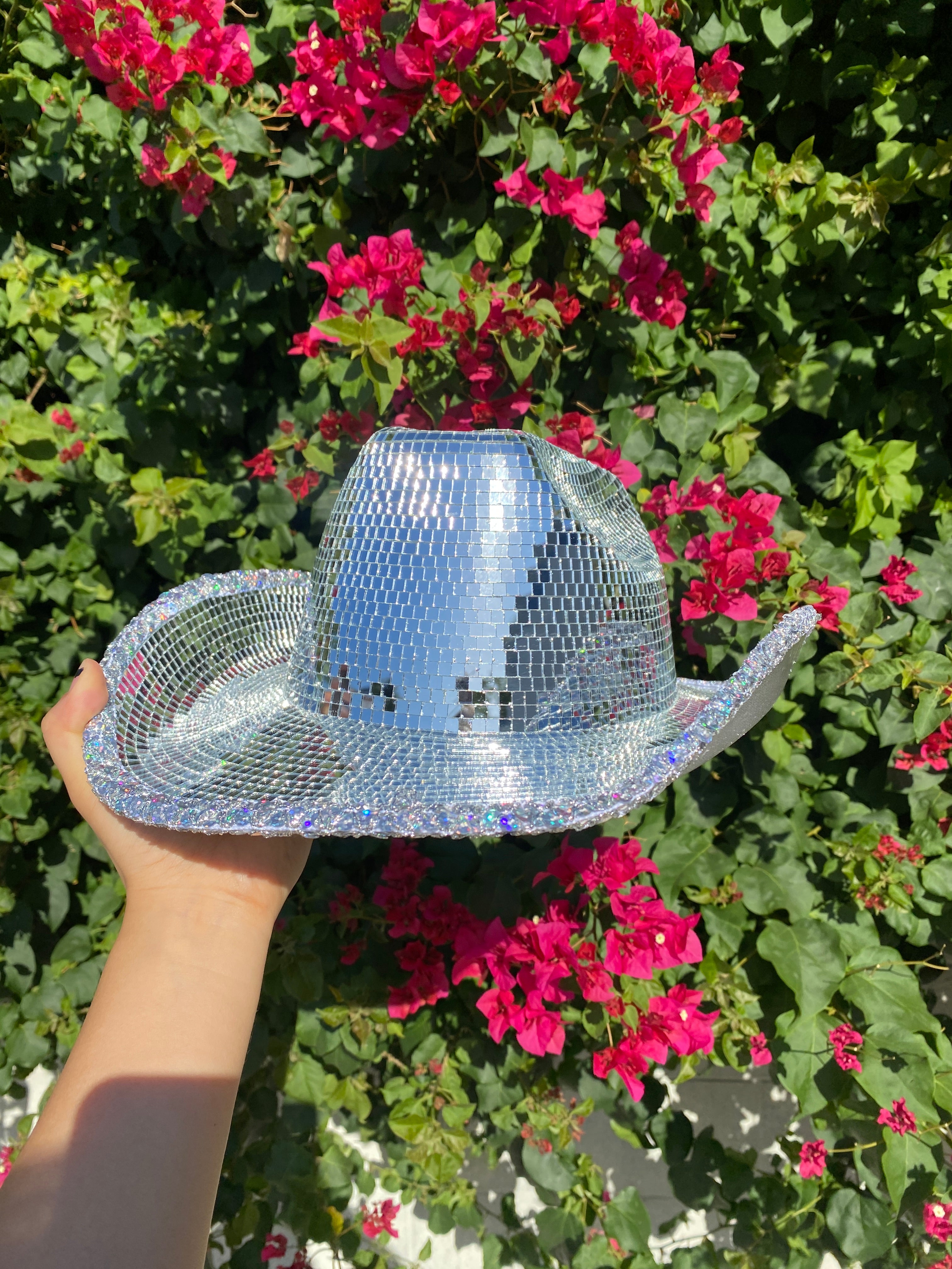 Silver Disco Ball Mirror Cowboy Hat, Sparkly Concert Hat for Music Festivals Cowgirl Hat