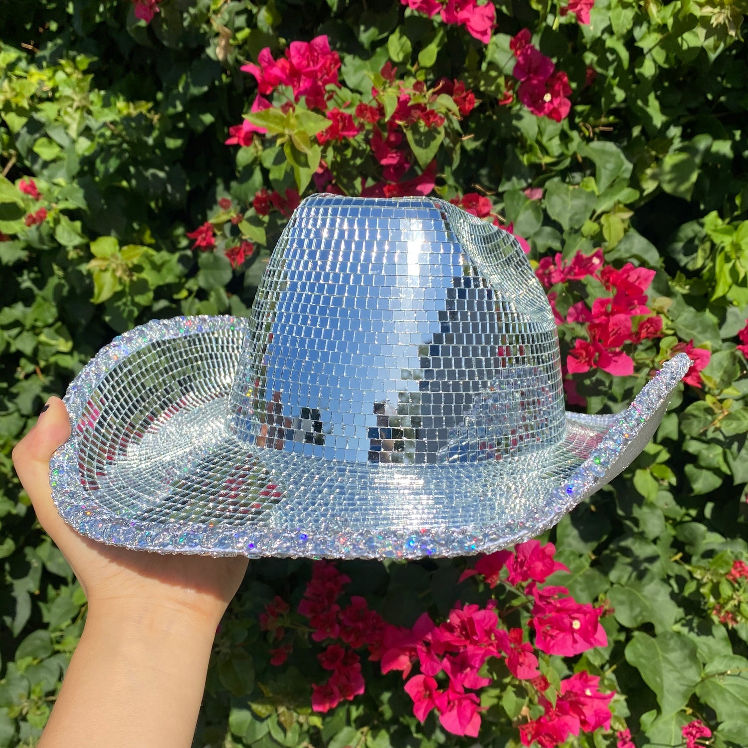 Silver Disco Ball Mirror Cowboy Hat, Sparkly Concert Hat for Music Festivals Cowgirl Hat