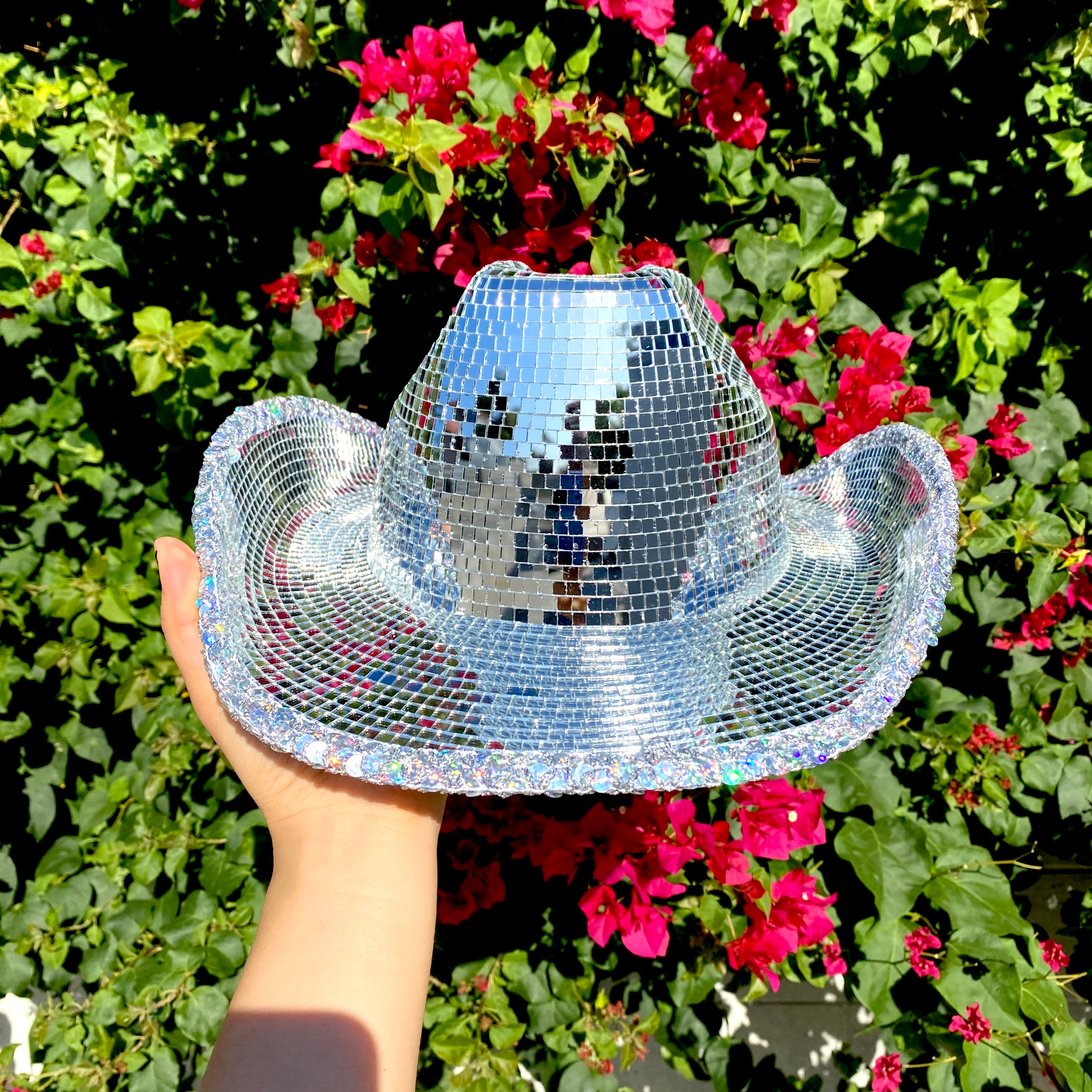 Silver Disco Ball Mirror Cowboy Hat, Sparkly Concert Hat for Music Festivals Cowgirl Hat