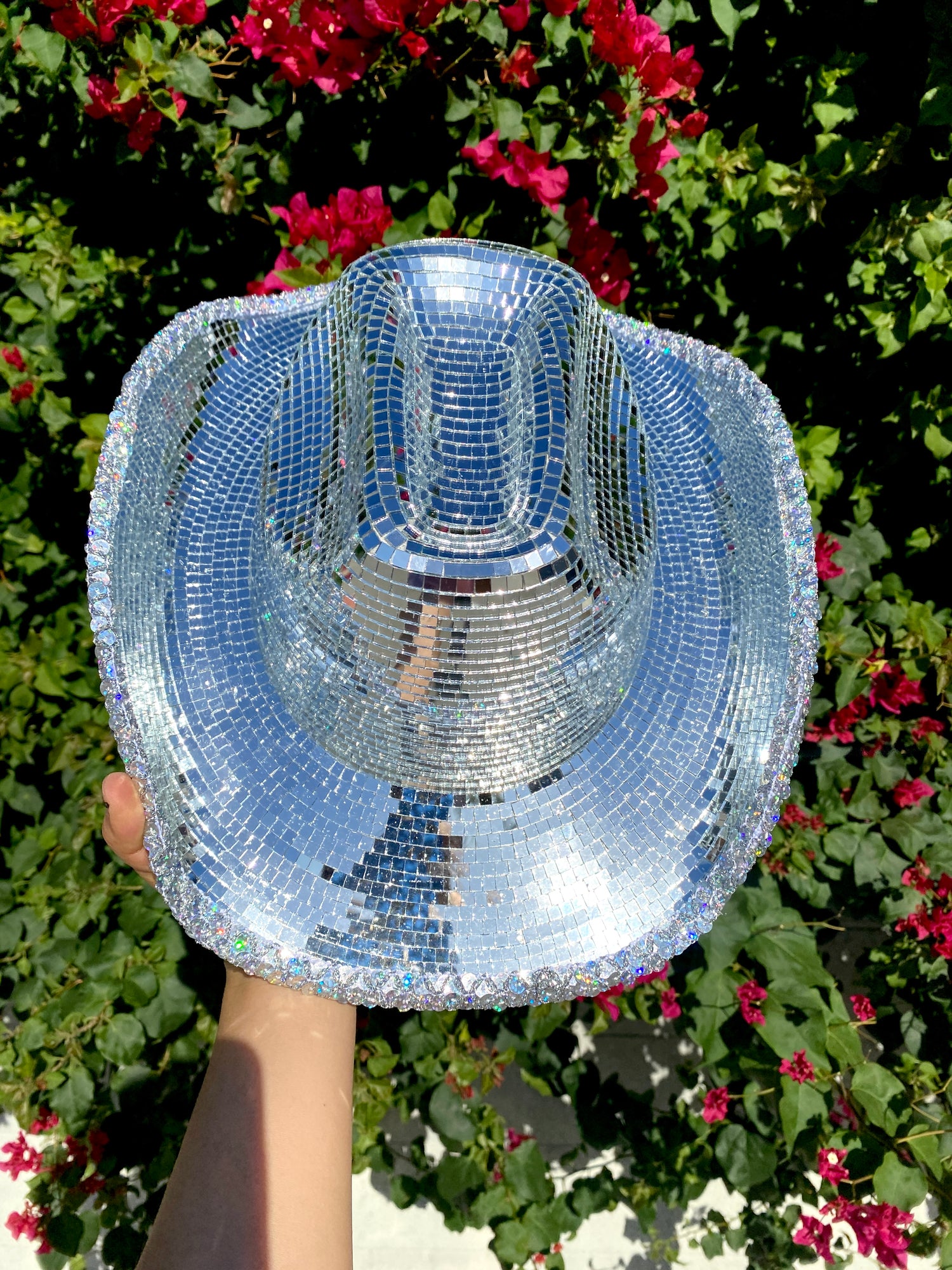 Silver Disco Ball Mirror Cowboy Hat, Sparkly Concert Hat for Music Festivals Cowgirl Hat