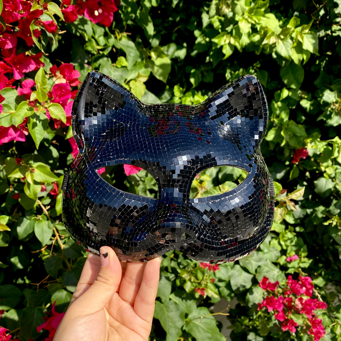 Black Disco Ball Mirror Cat Mask