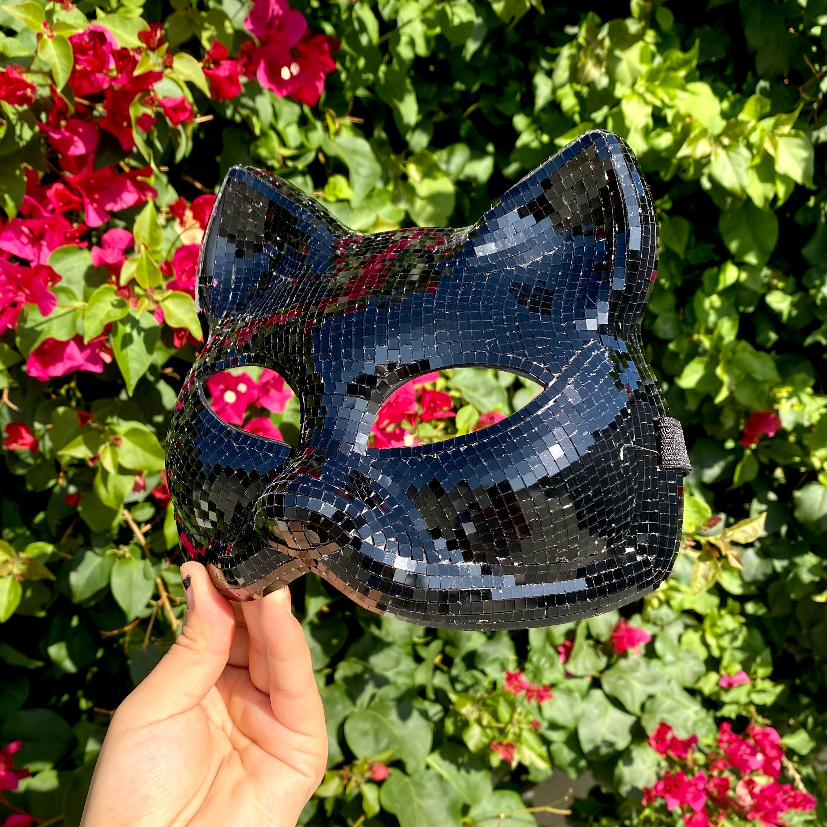 Disco Ball Mirror Cat Face mask, Animal face mask with mirror pieces, Glitter disco cat face mask For Rave, Party, Festivals.