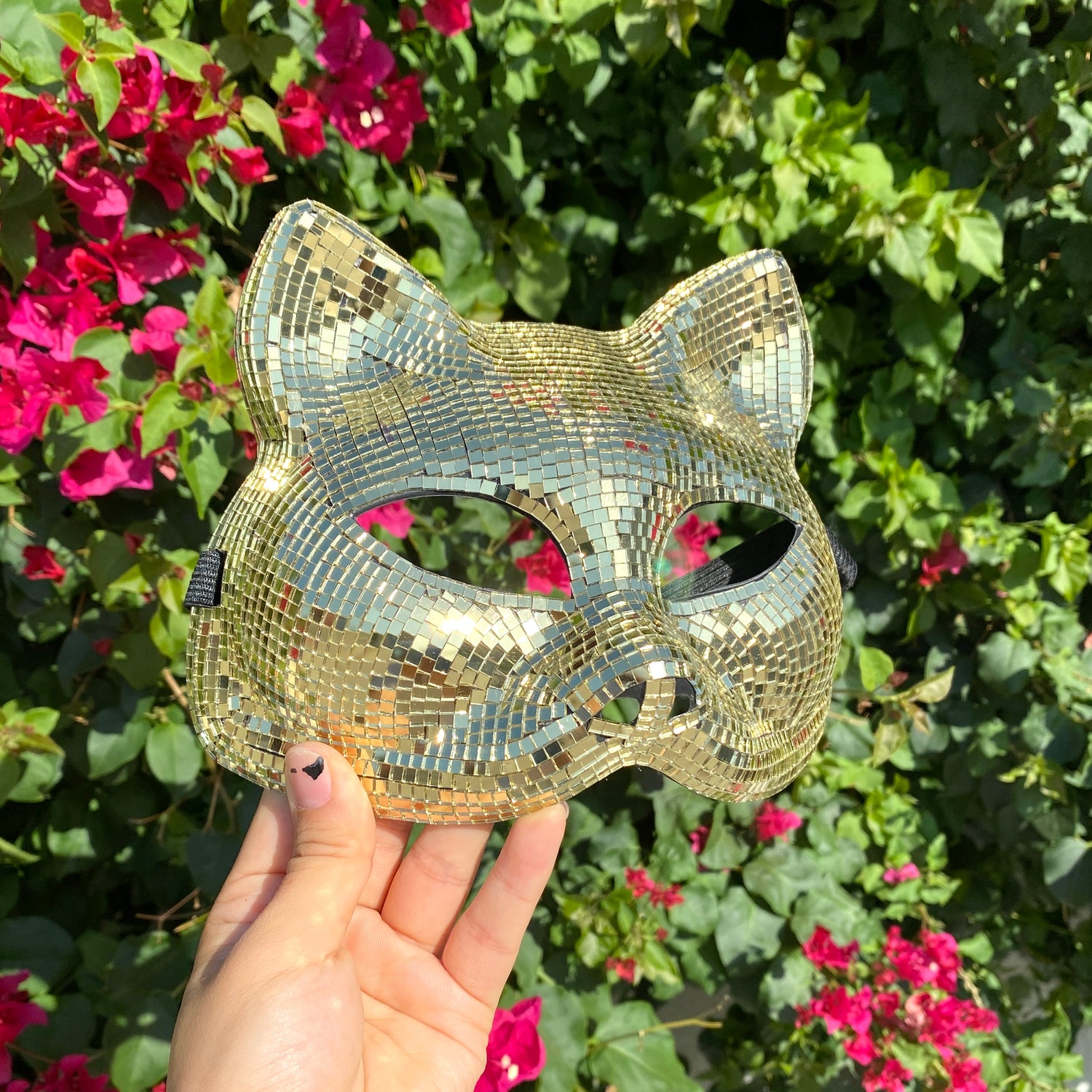 Disco Ball Mirror Cat Face mask, Animal face mask with mirror pieces, Glitter disco cat face mask For Rave, Party