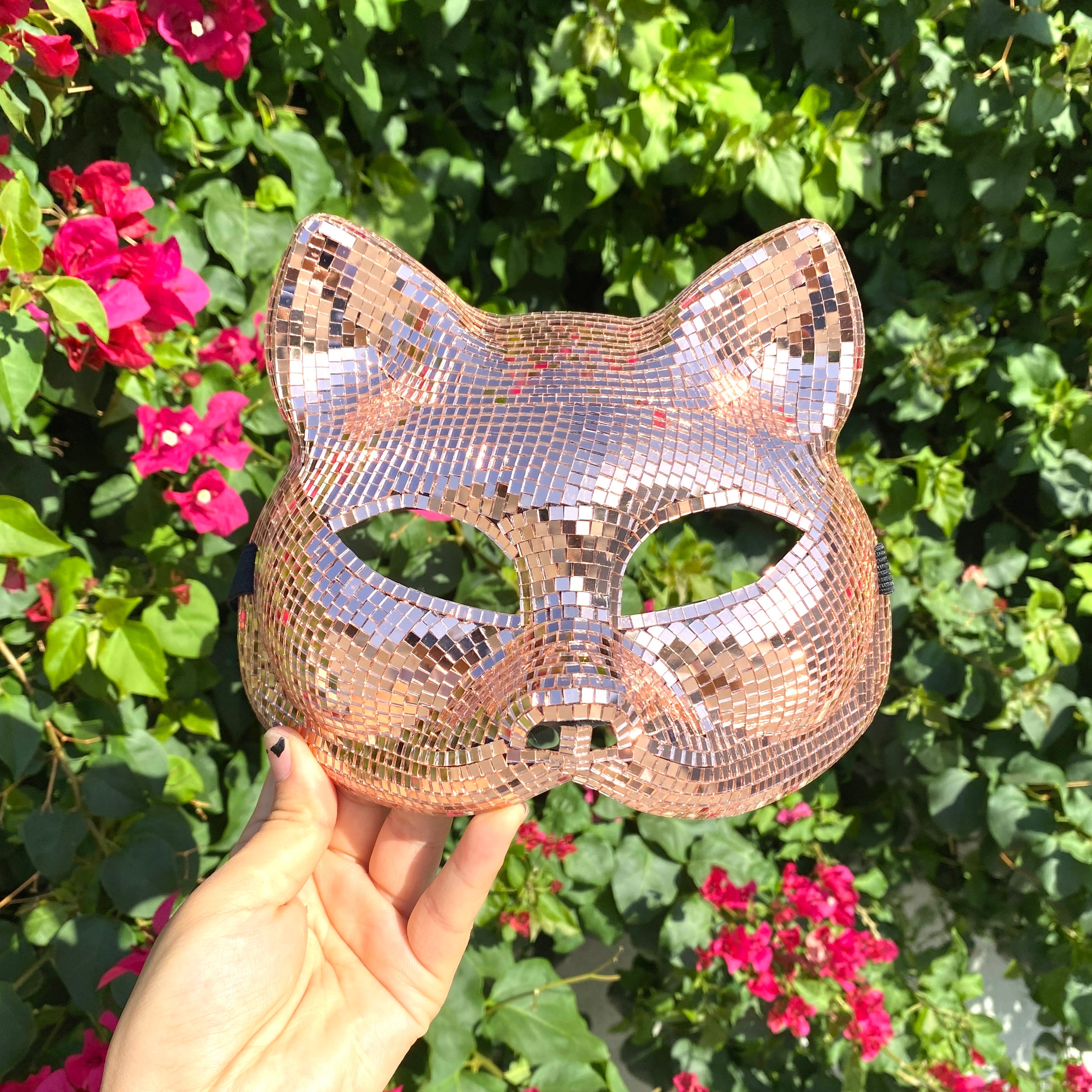 Disco Ball Mirror Cat Face mask, Animal face mask with mirror pieces, Glitter disco cat face mask For Rave, Party, Festivals