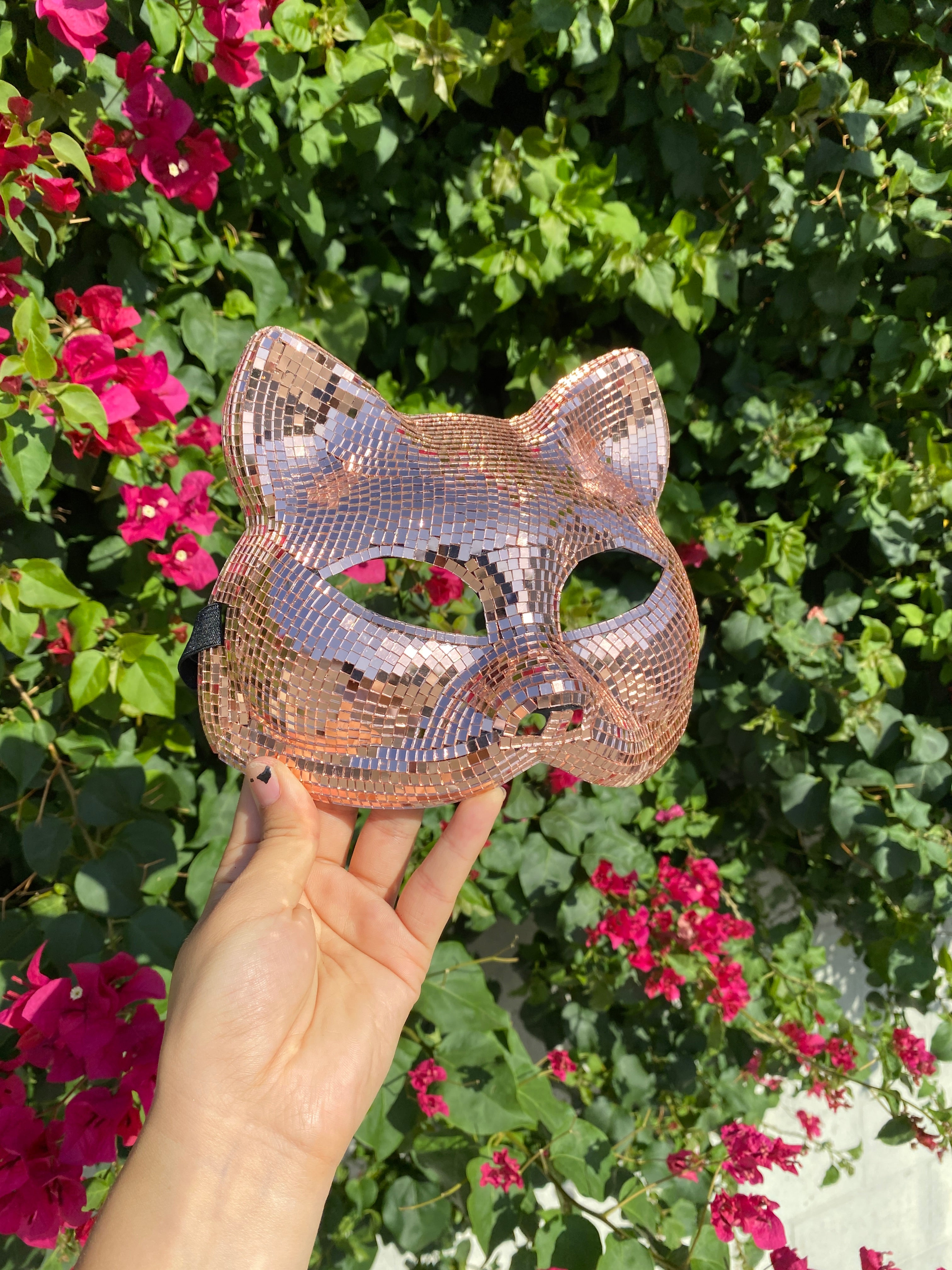 Disco Ball Mirror Cat Face mask, Animal face mask with mirror pieces, Glitter disco cat face mask For Rave, Party, Festivals