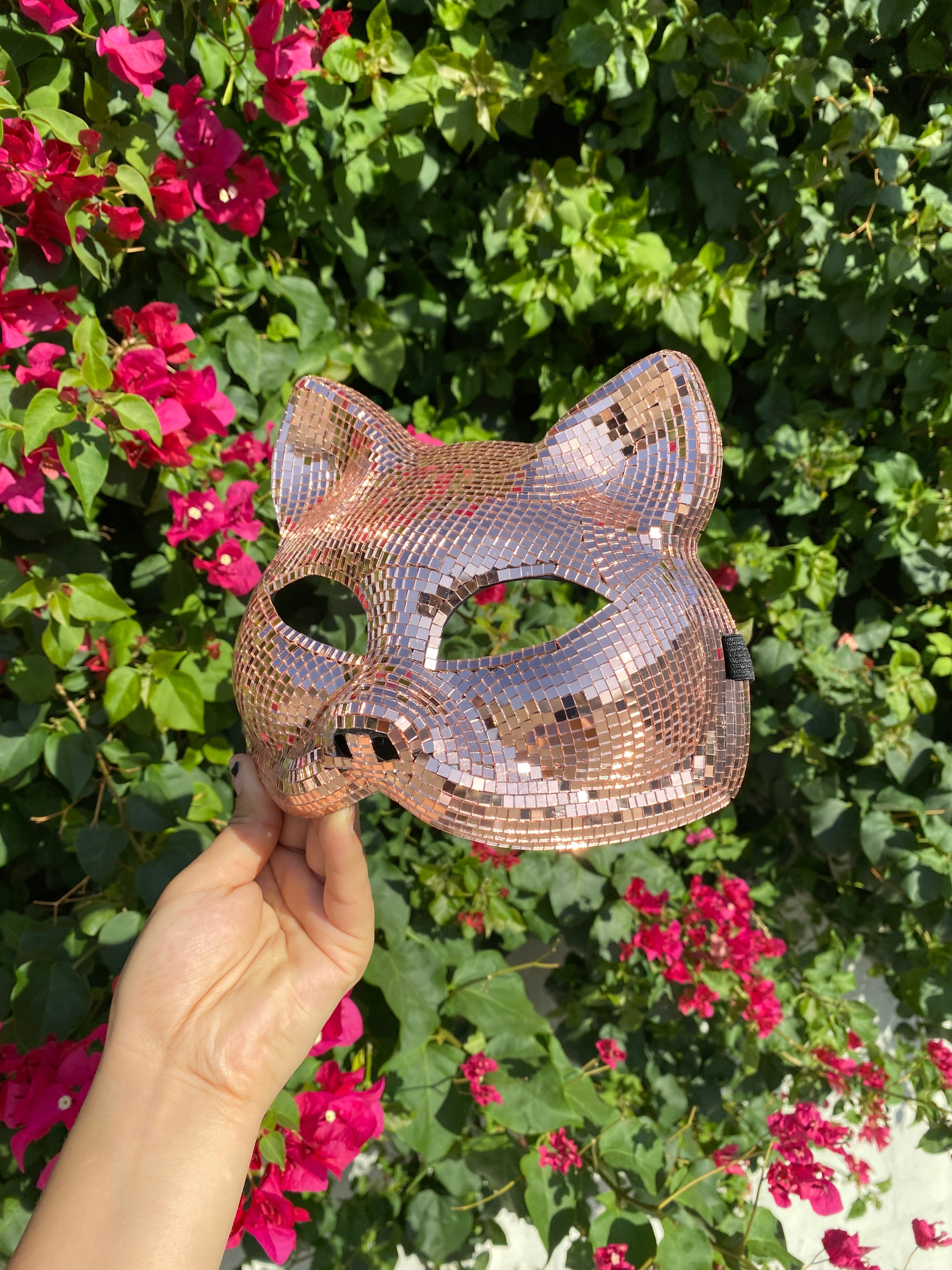 Disco Ball Mirror Cat Face mask, Animal face mask with mirror pieces, Glitter disco cat face mask For Rave, Party, Festivals