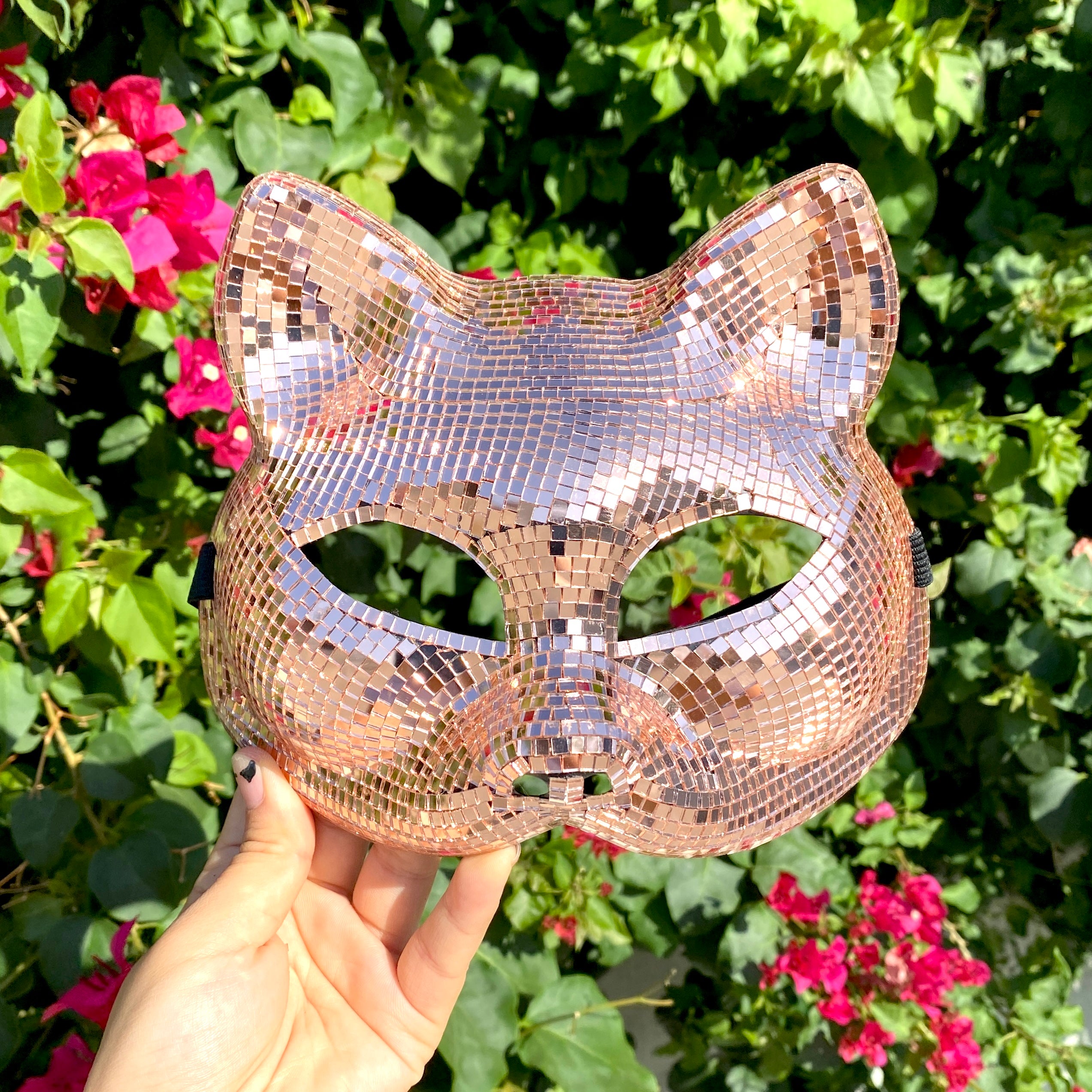 Disco Ball Mirror Cat Face mask, Animal face mask with mirror pieces, Glitter disco cat face mask For Rave, Party, Festivals