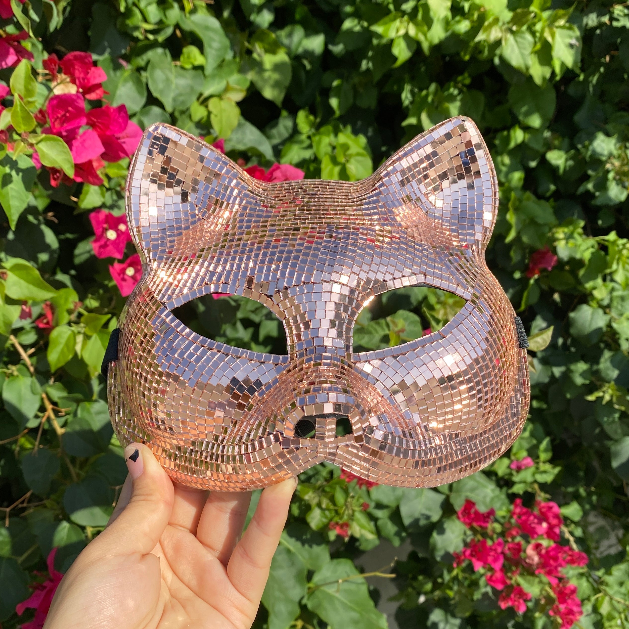 Disco Ball Mirror Cat Face mask, Animal face mask with mirror pieces, Glitter disco cat face mask For Rave, Party, Festivals