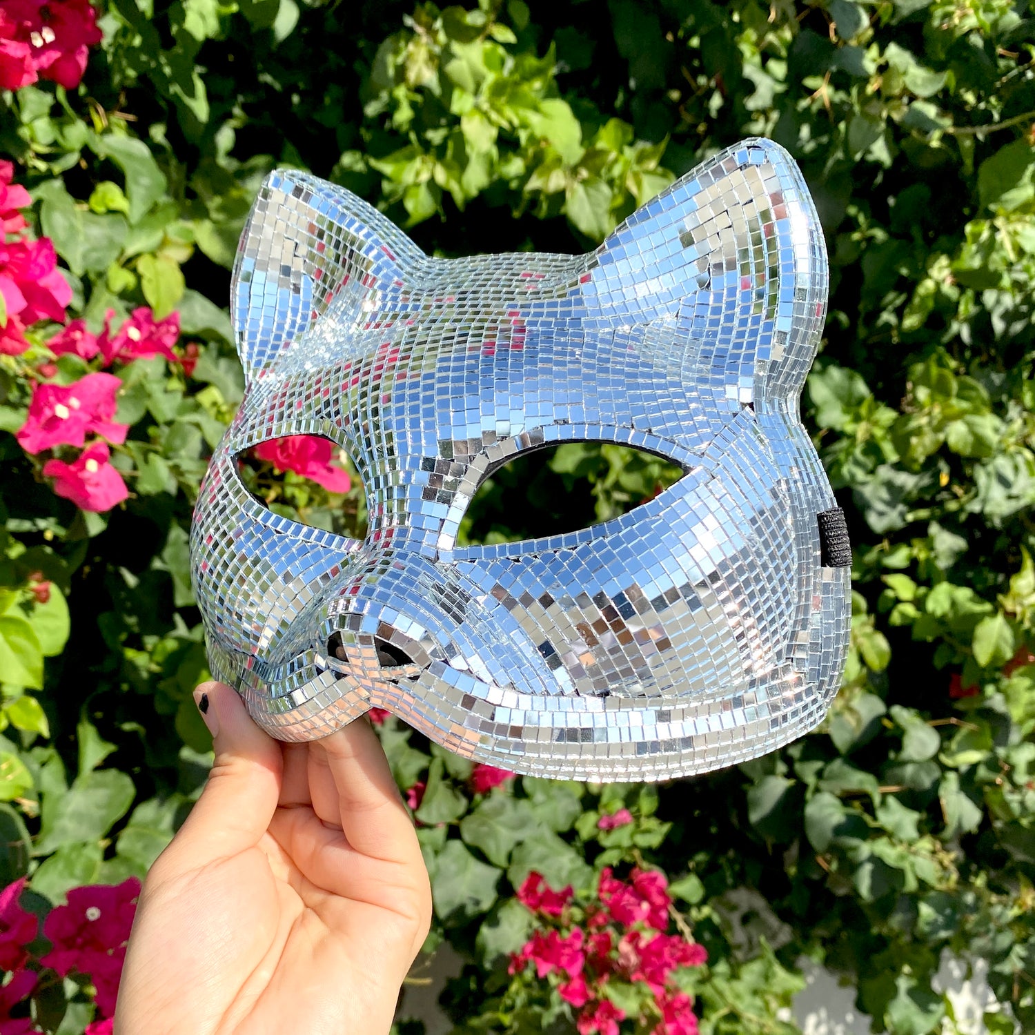 Silver Disco Ball Mirror Cat Face mask, Animal face mask with mirror pieces, Glitter disco cat face mask For Rave, Party