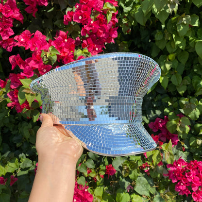 RAVE Captain Style Top Hat Luxury Rhinestone Sequin Sparkly Concert Hat for Music Festivals Mardi Gras Halloween