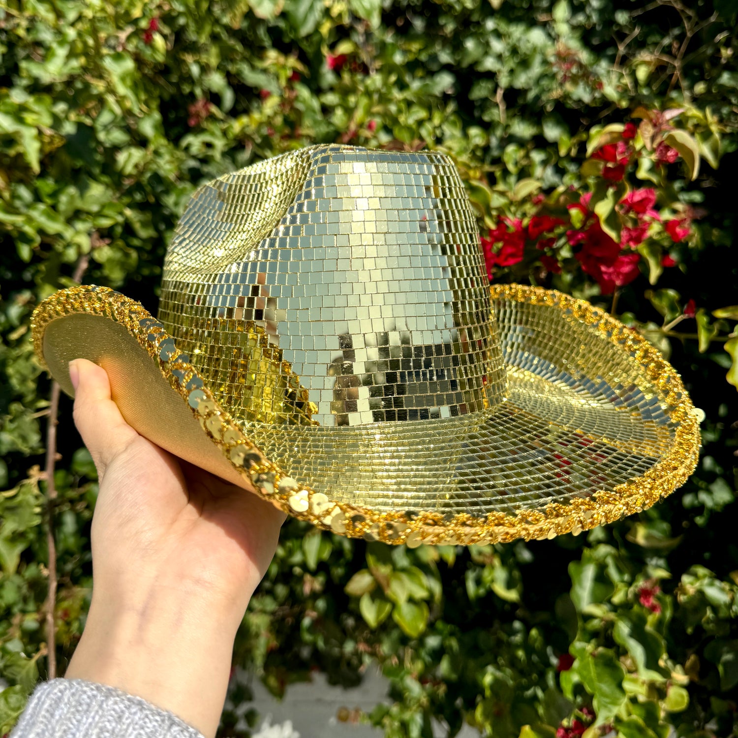 Disco Ball Mirror Cowboy Hat, Sparkly Concert Hat for Music Festivals Cowgirl Hat