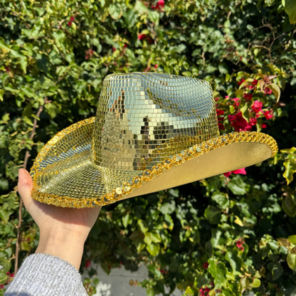 Disco Ball Mirror Cowboy Hat, Sparkly Concert Hat for Music Festivals Cowgirl Hat