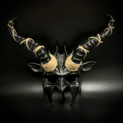 Krampus Ram Goat Demon with Horns Devil Halloween Mask, Demonic Metallic Finish Masquerade Mask