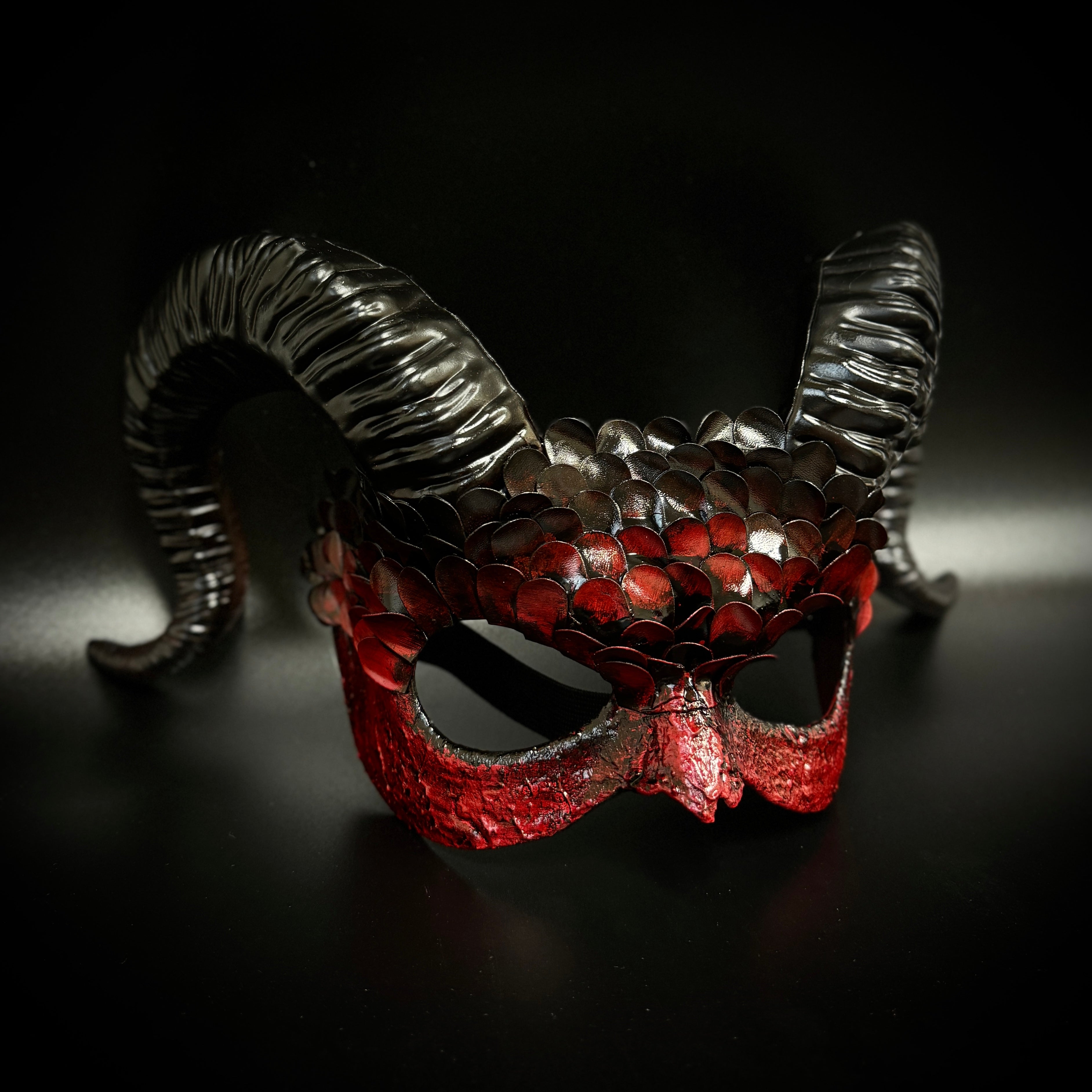 Krampus Ram Demon with Horns Devil Halloween Mask, Demonic Horned Devil Metallic Finish Masquerade Mask