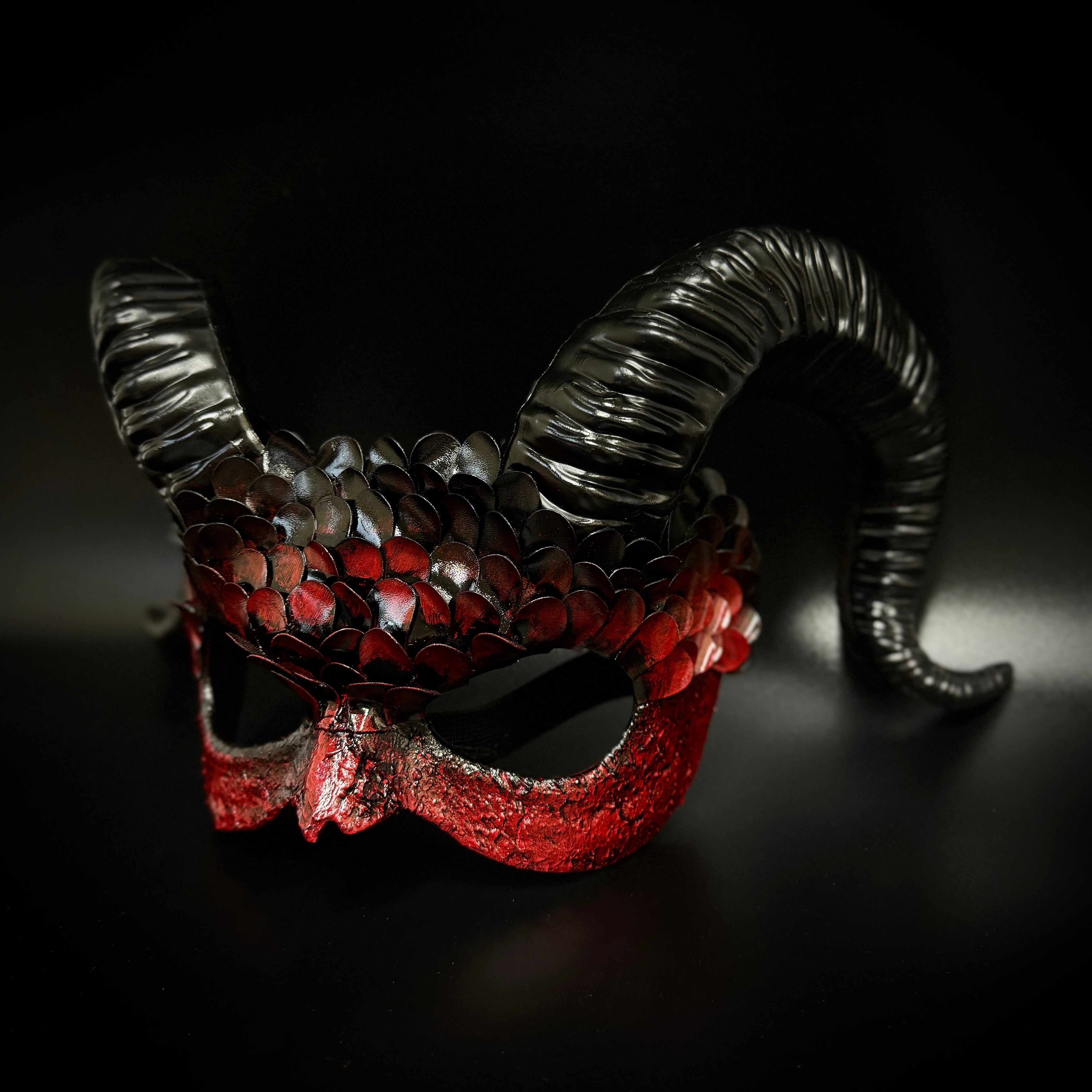 Krampus Ram Demon with Horns Devil Halloween Mask, Demonic Horned Devil Metallic Finish Masquerade Mask