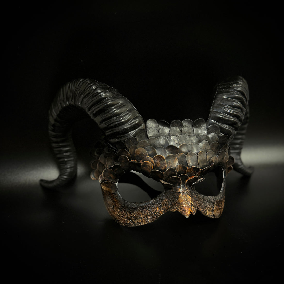 Krampus Ram Demon with Horns Devil Halloween Mask, Demonic Horned Devil Metallic Finish Masquerade Mask