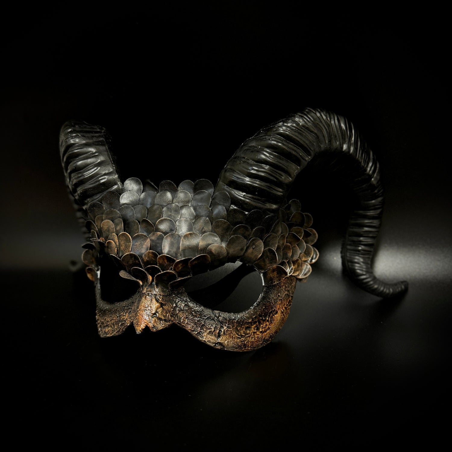 Krampus Ram Demon with Horns Devil Halloween Mask, Demonic Horned Devil Metallic Finish Masquerade Mask