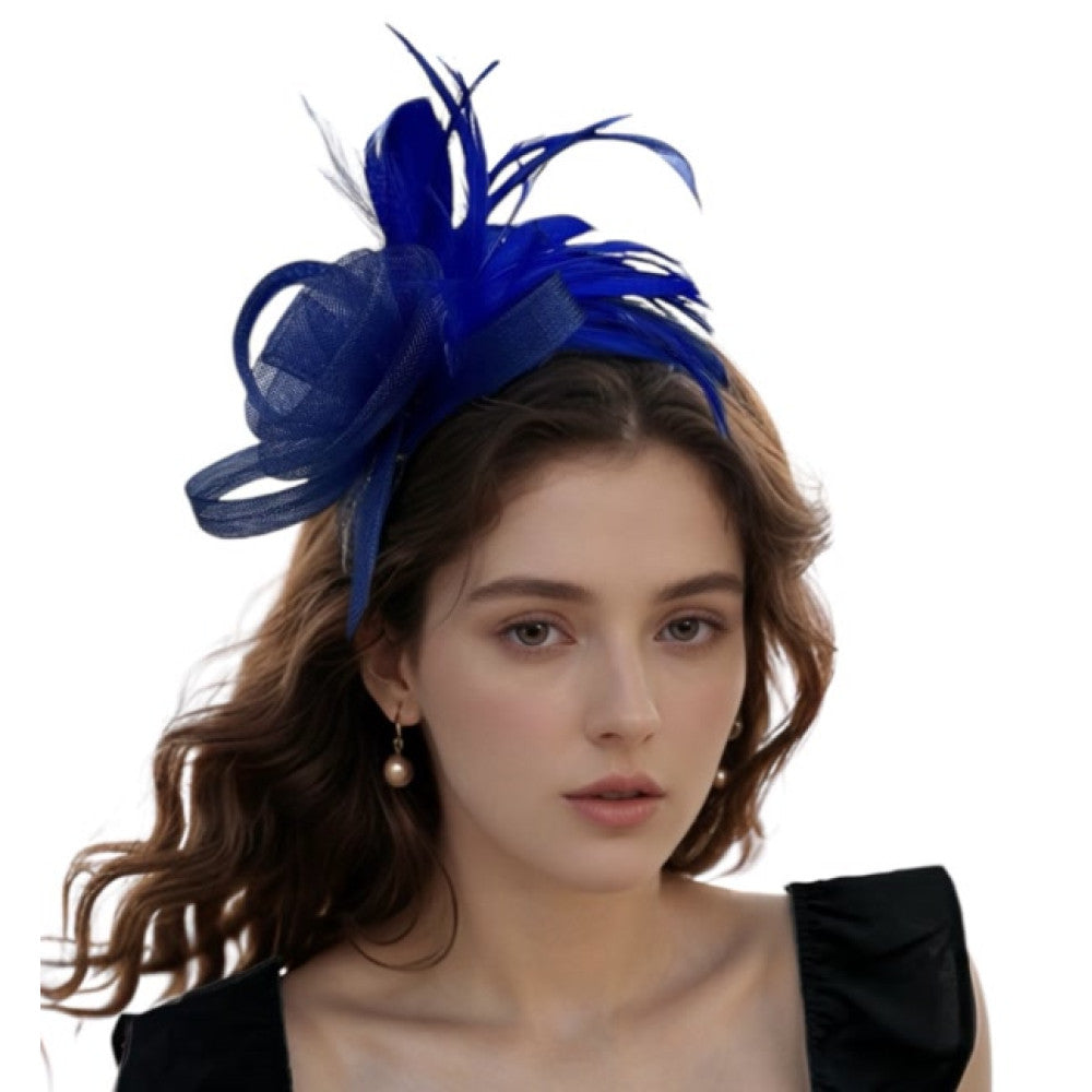 Women Fascinators Hat Flower Mesh Ribbons Feathers on a Headband and a Clip Tea Party Headwear