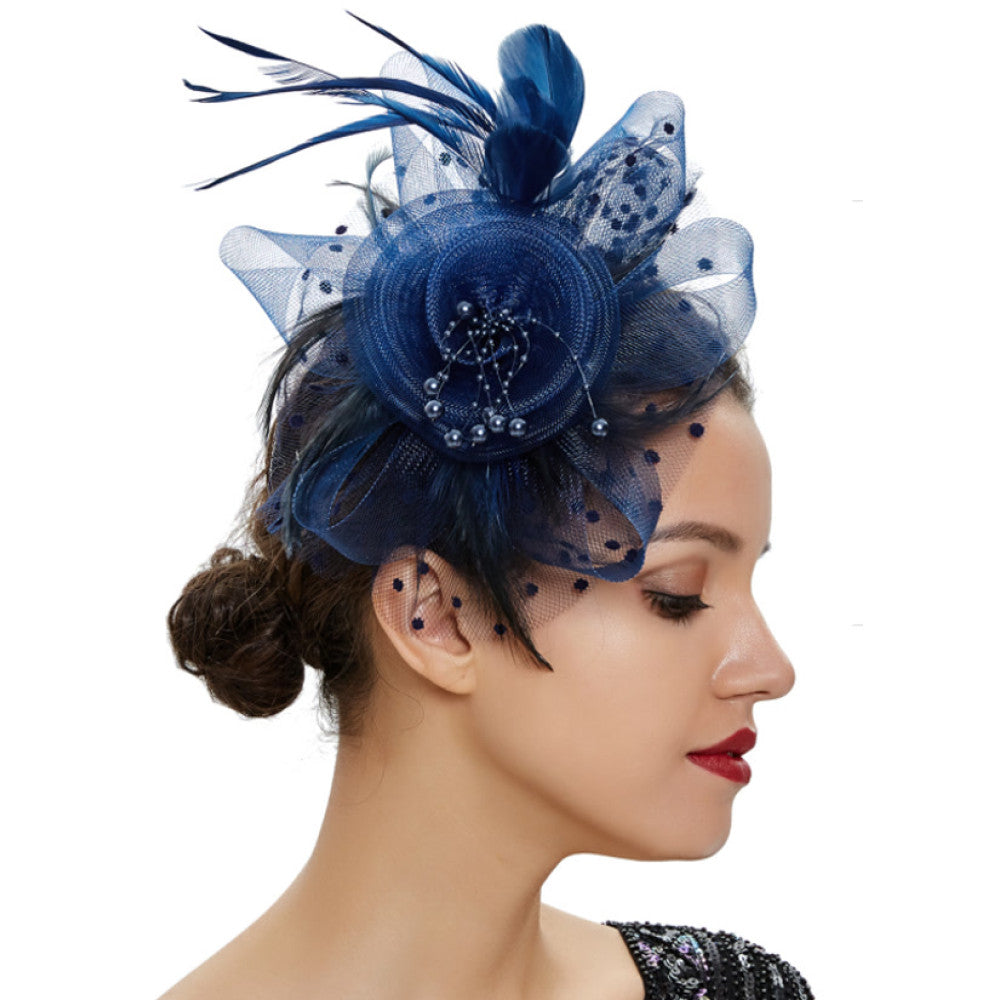 Women Fascinators Hat Flower Mesh Ribbons Feathers on a Headband and a Clip Tea Party Headwear