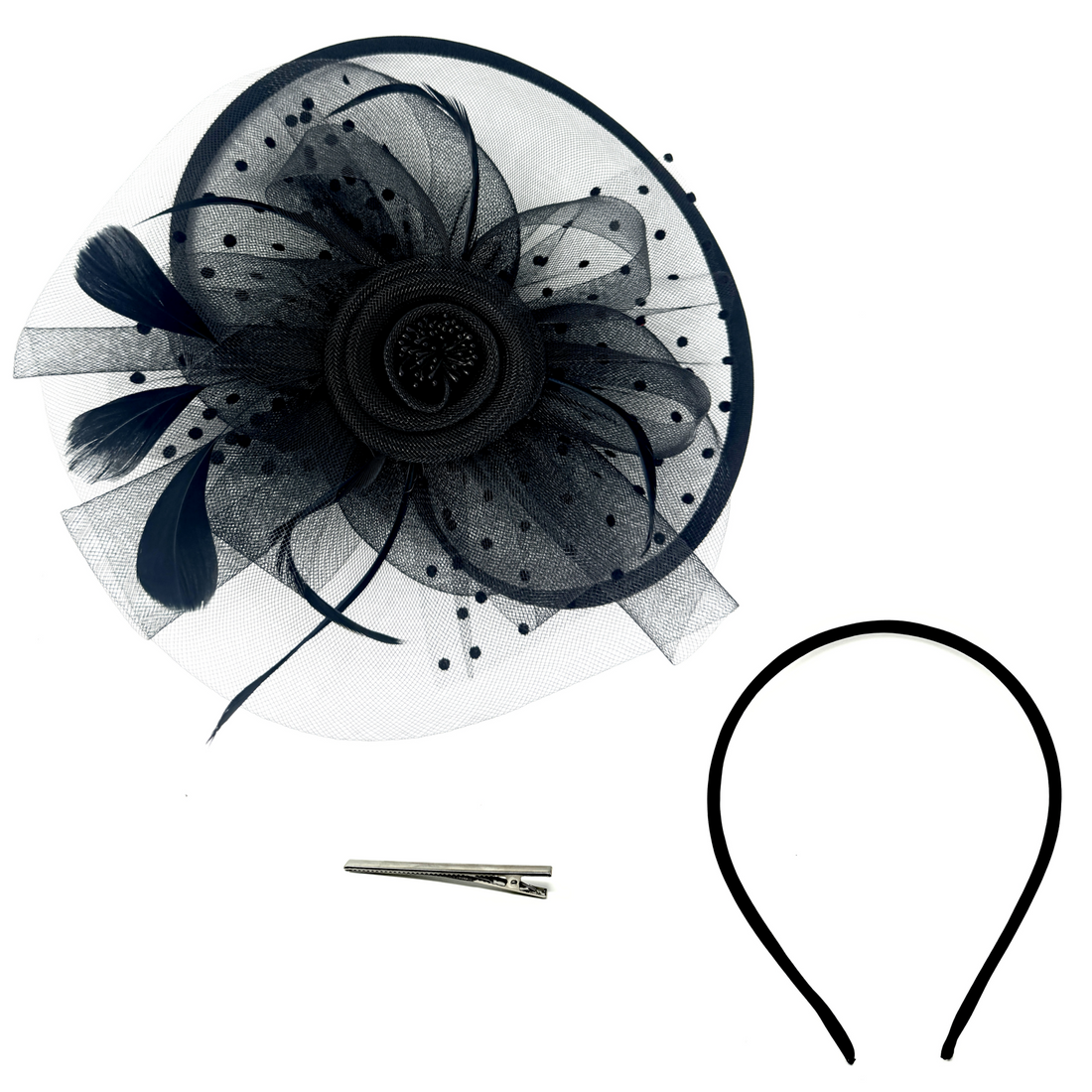 Women Fascinators Hat Flower Mesh Ribbons Feathers on a Headband and a Clip Tea Party Headwear