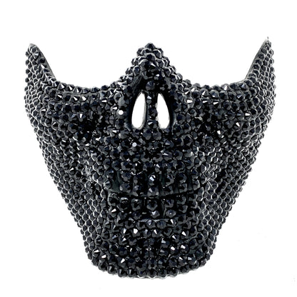 Rhinestone Skull Half Face Teeth Jaw Mouth Mask, Halloween Steampunk Party mask