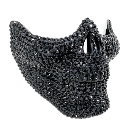 Masquerade Party Mask With Rhinestone Diamond Skull Teeth Jaw Mouth Half Face Black Masks For Halloween Costume Mardi Gras