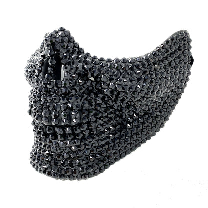 Masquerade Party Mask With Rhinestone Diamond Skull Teeth Jaw Mouth Half Face Black Masks For Halloween Costume Mardi Gras
