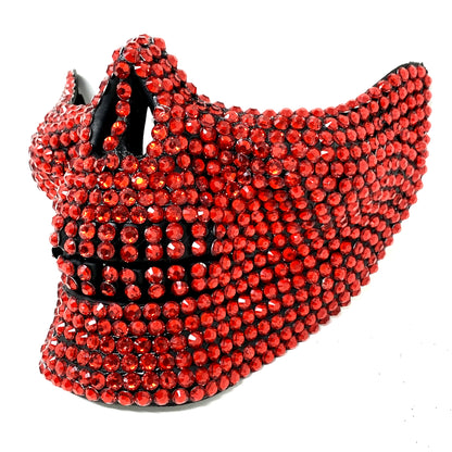 Masquerade Party Mask With Rhinestone Diamond Skull Teeth Jaw Mouth Half Face Red Masks For Halloween Costume Mardi Gras