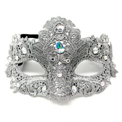 Silver Women Lace Rhinestone Venetian Masquerade Party Mask Halloween Mardi Gras Cosplay Costume Masks