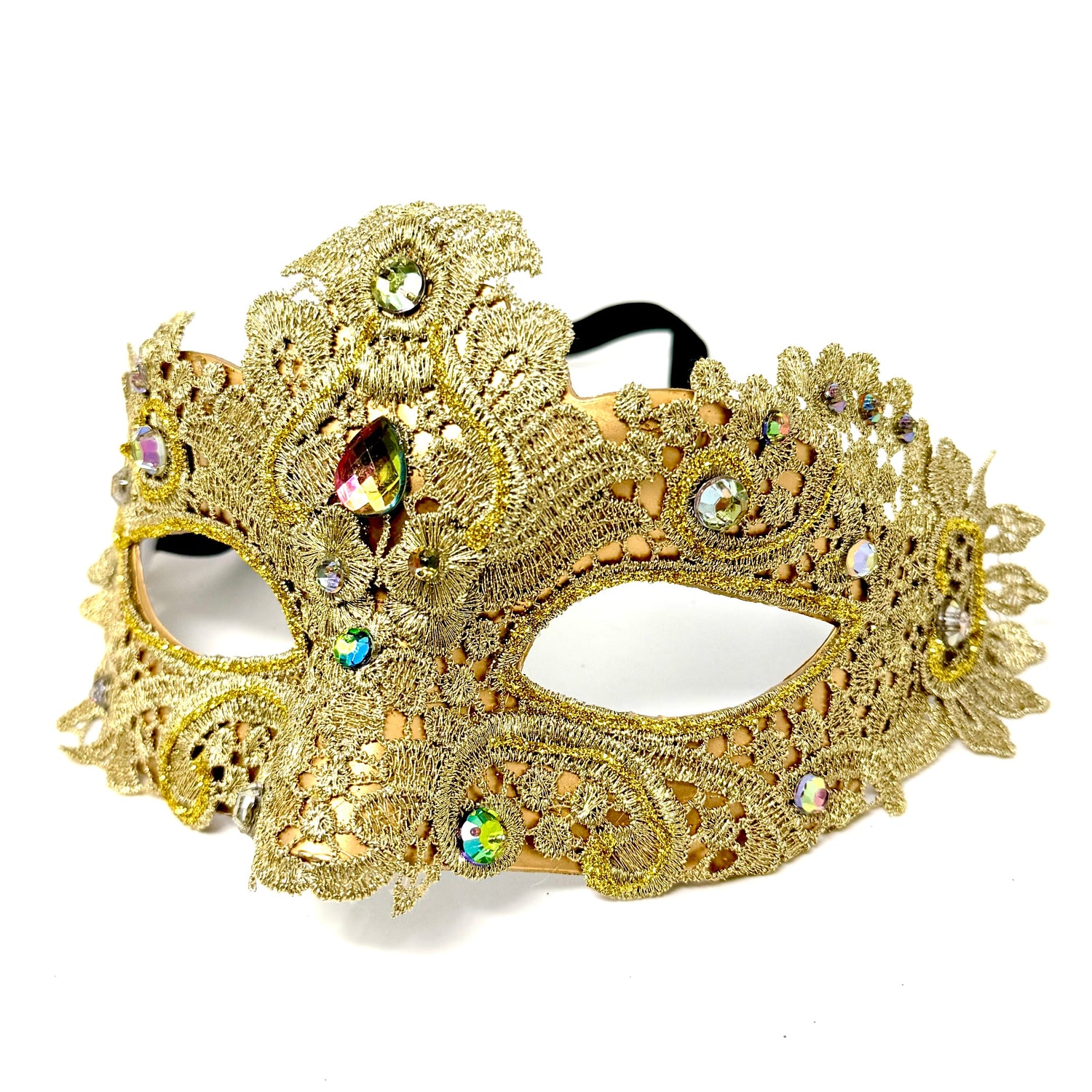 Gold Women Lace Rhinestone Venetian Masquerade Party Mask Halloween Mardi Gras Cosplay Costume Masks