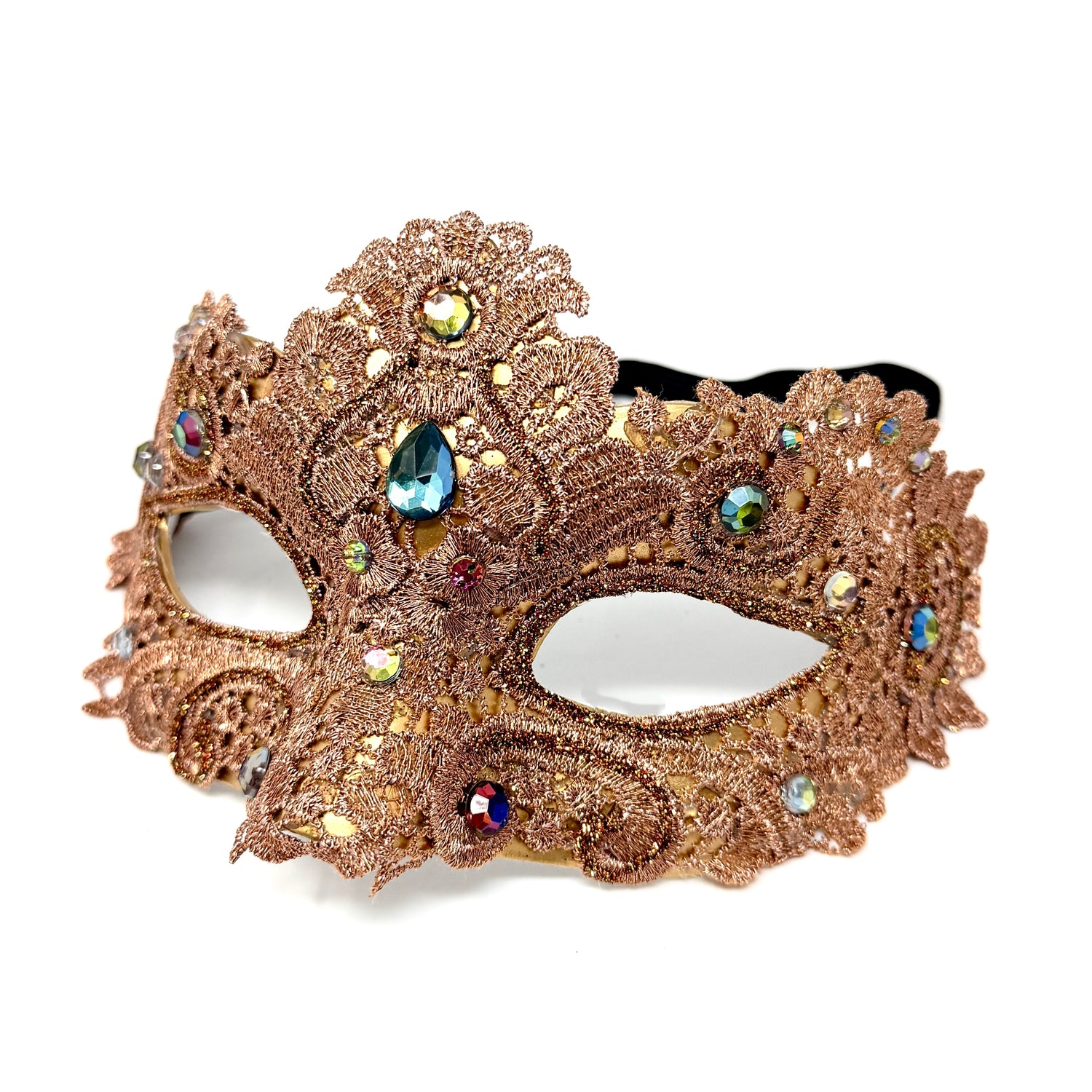 Rose Gold Women Lace Rhinestone Venetian Masquerade Party Mask Halloween Mardi Gras Cosplay Costume Masks