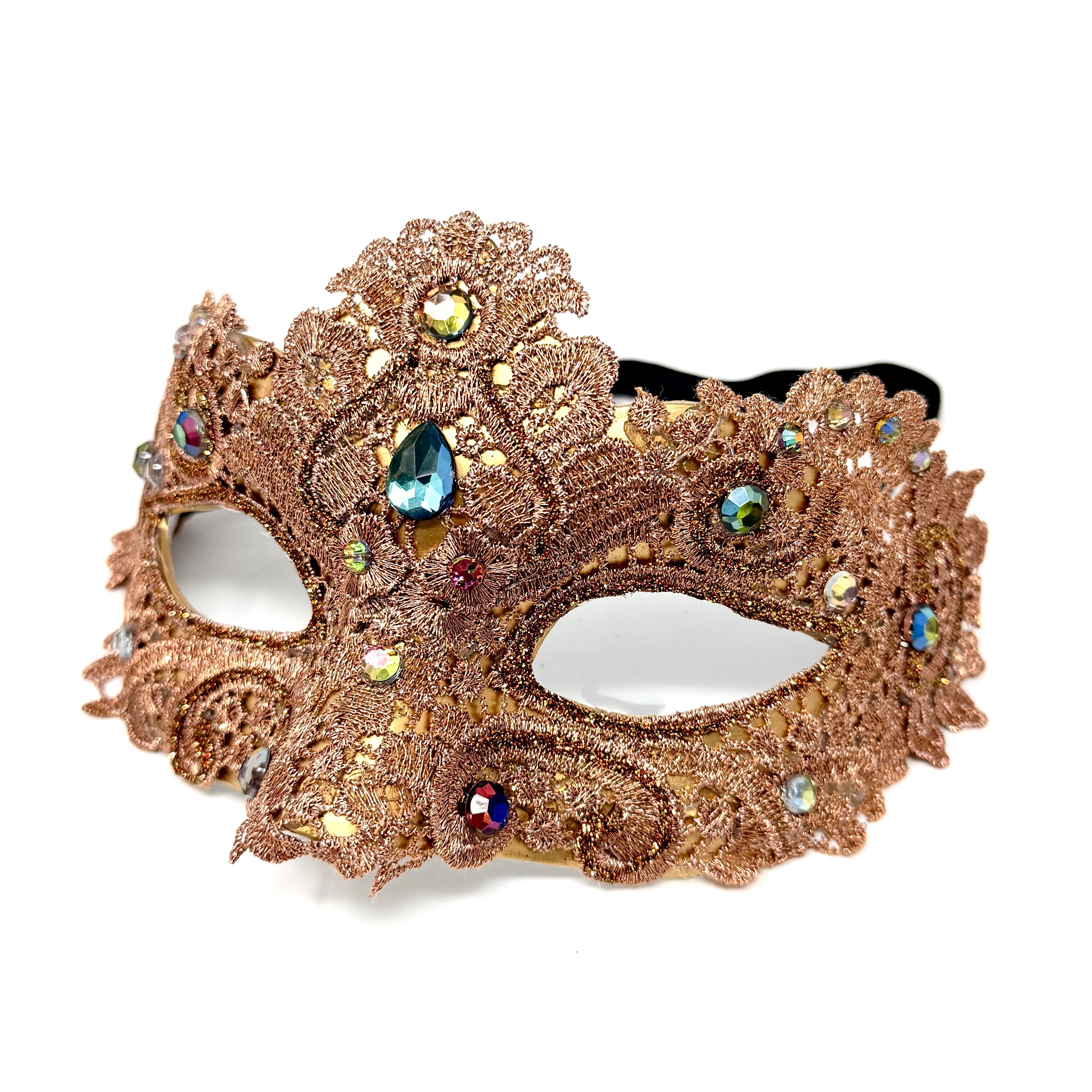 Rose Gold Women Lace Rhinestone Venetian Masquerade Party Mask Halloween Mardi Gras Cosplay Costume Masks