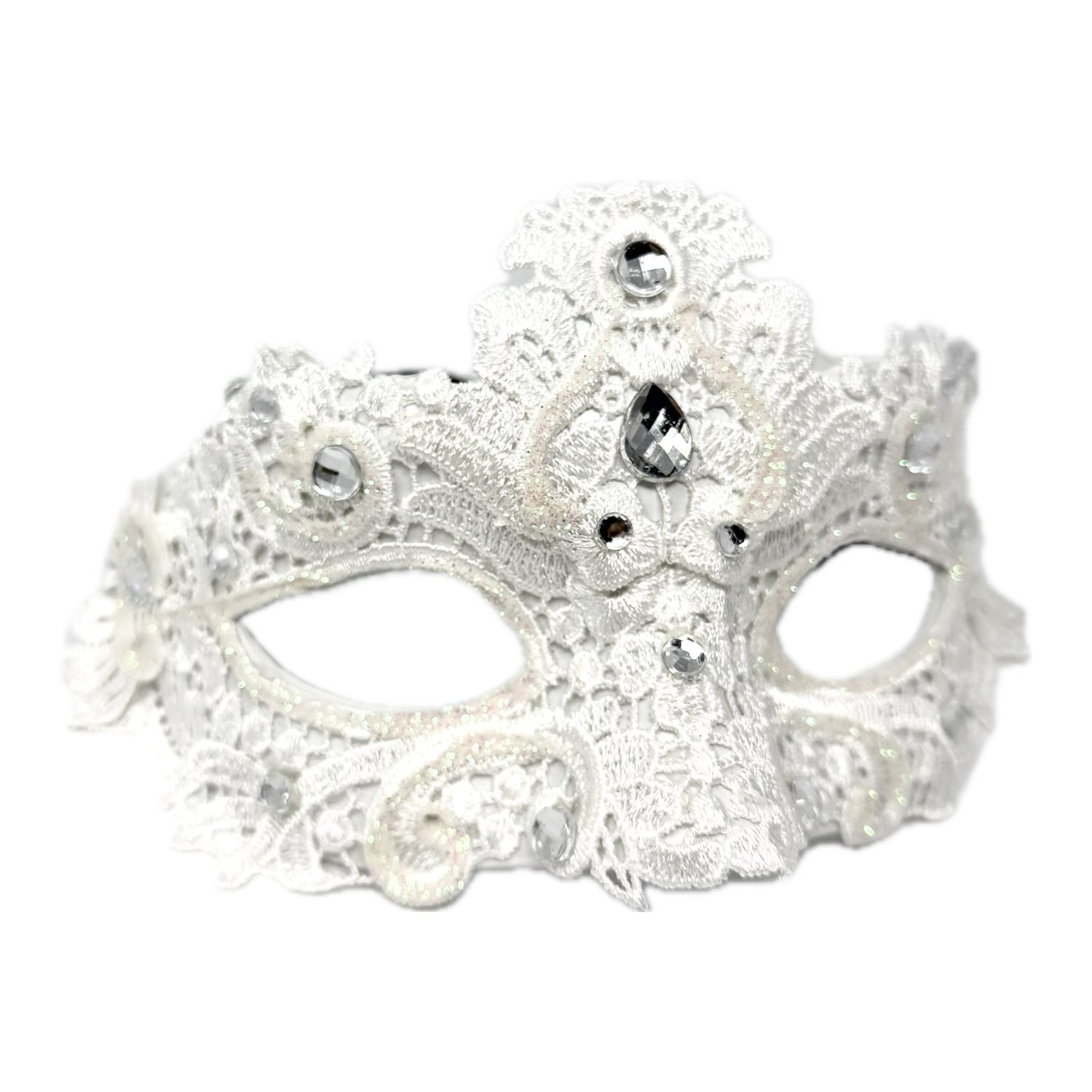 White Women Lace Rhinestone Venetian Masquerade Party Mask Halloween Mardi Gras Cosplay Costume Masks