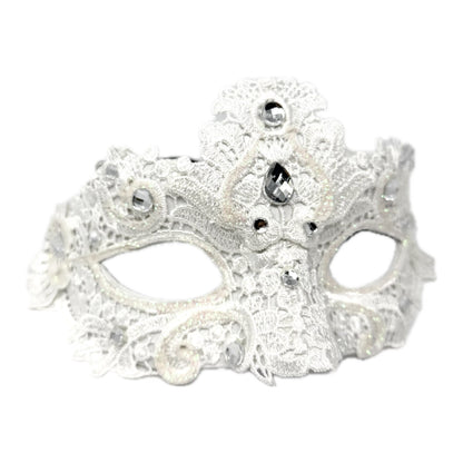 White Women Lace Rhinestone Venetian Masquerade Party Mask Halloween Mardi Gras Cosplay Costume Masks