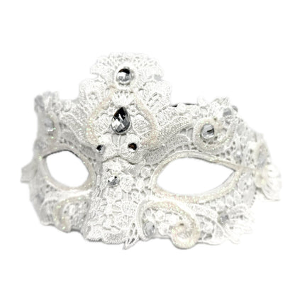 White Women Lace Rhinestone Venetian Masquerade Party Mask Halloween Mardi Gras Cosplay Costume Masks