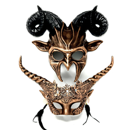 Couples Masquerade Masks, Men Women Devil Demon Goat Horn Costume Mask For Halloween Cosplay Party