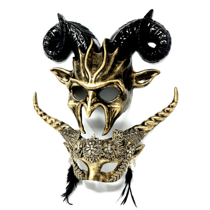 Couples Masquerade Masks, Men Women Devil Demon Goat Horn Costume Mask For Halloween Cosplay Party