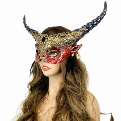 Couples Masquerade Masks, Men Women Devil Demon Goat Horn Costume Mask For Halloween Cosplay Party