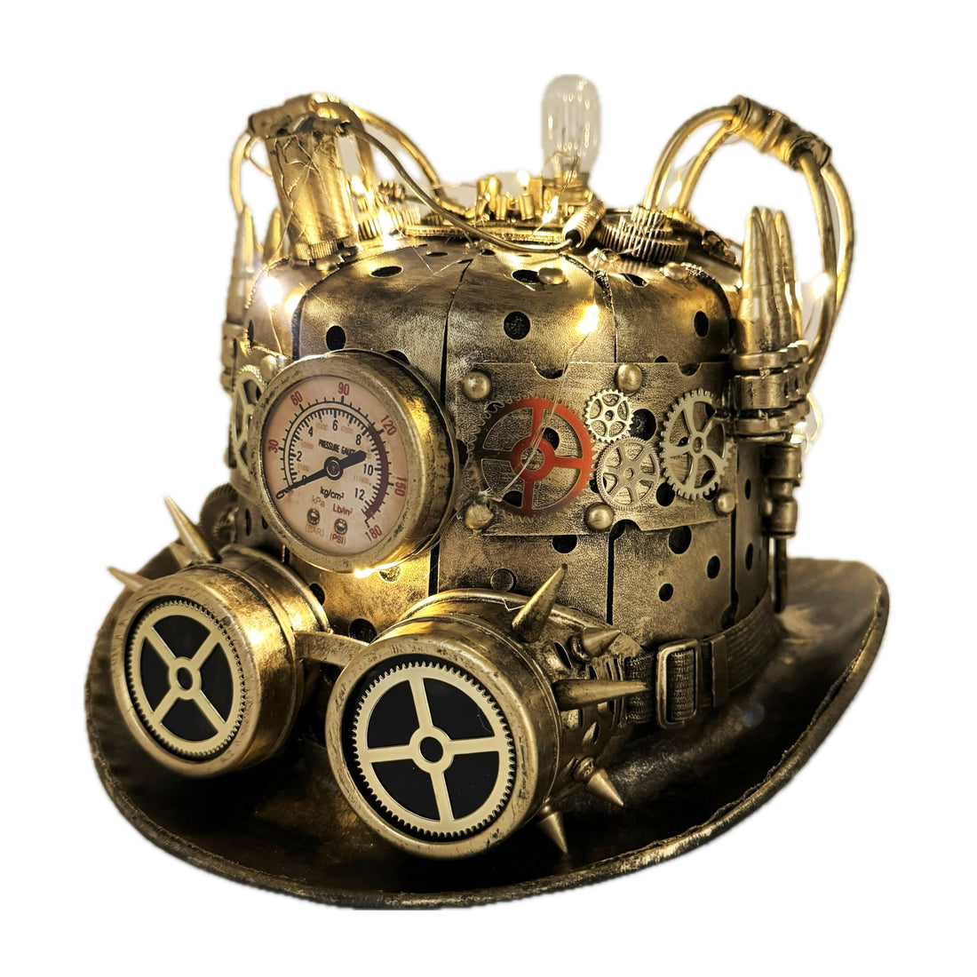 Steampunk Style LED Flash Light Metallic Top Hat Scientist Time Traveler Halloween Christmas Costume Cosplay with Goggles