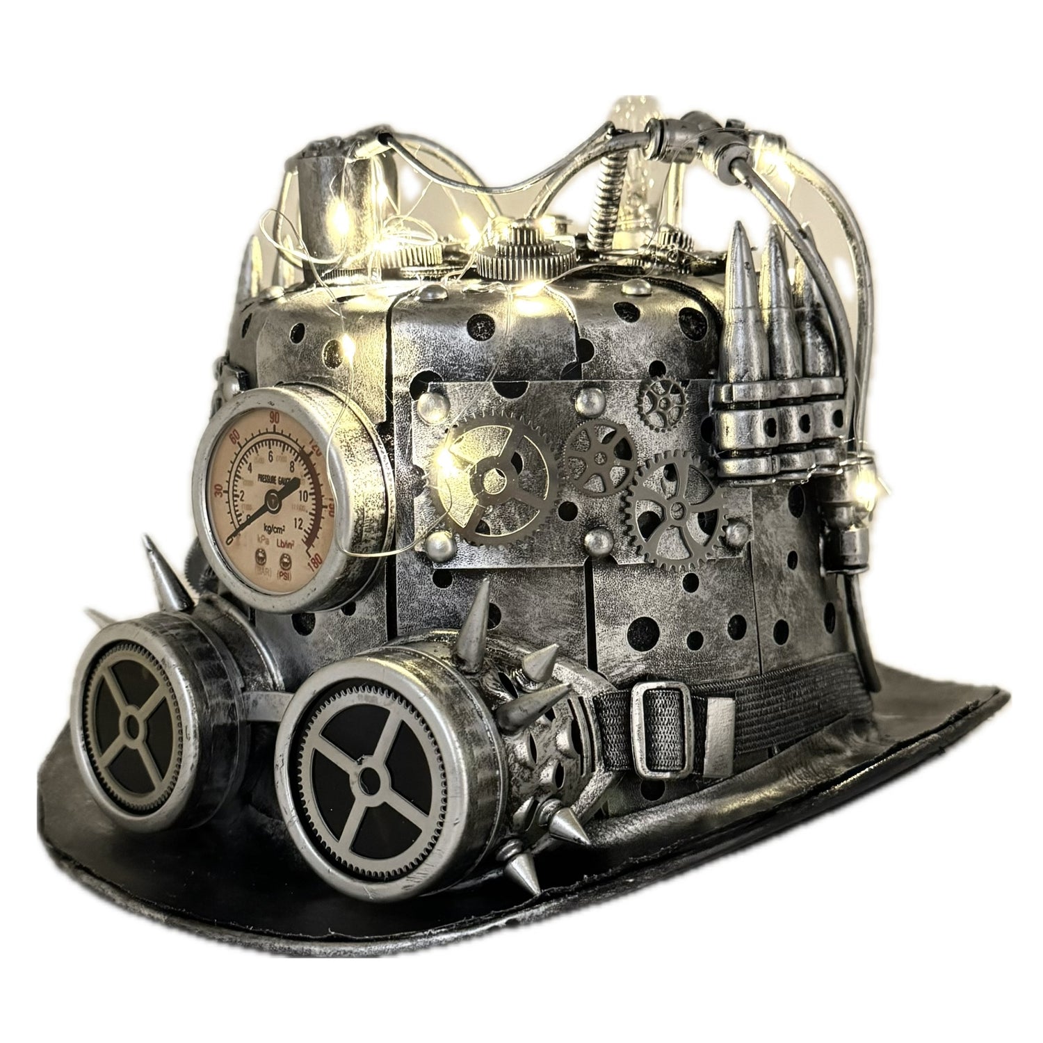 Steampunk Style LED Flash Light Metallic Top Hat Scientist Time Traveler Halloween Christmas Costume Cosplay with Goggles