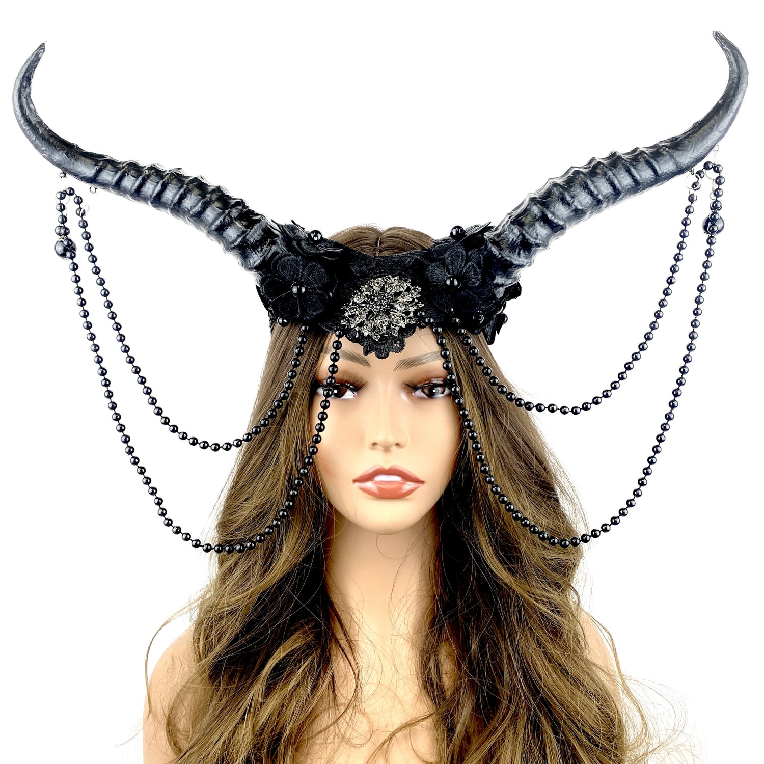 Steampunk Style Luxury Metallic Ram Goat Horn Devil Headband Halloween Costume Masquerade Cosplay Prom Ball Party