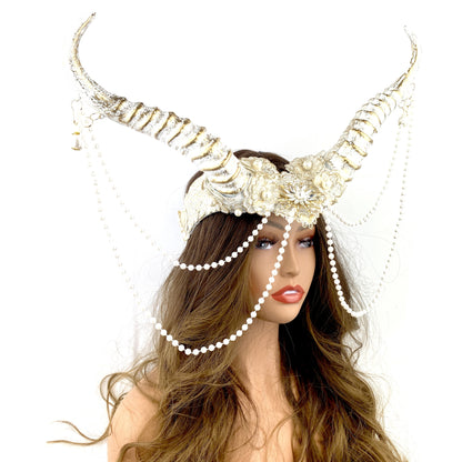 Steampunk Style Luxury Metallic Ram Goat Horn Devil Headband Halloween Costume Masquerade Cosplay Prom Ball Party