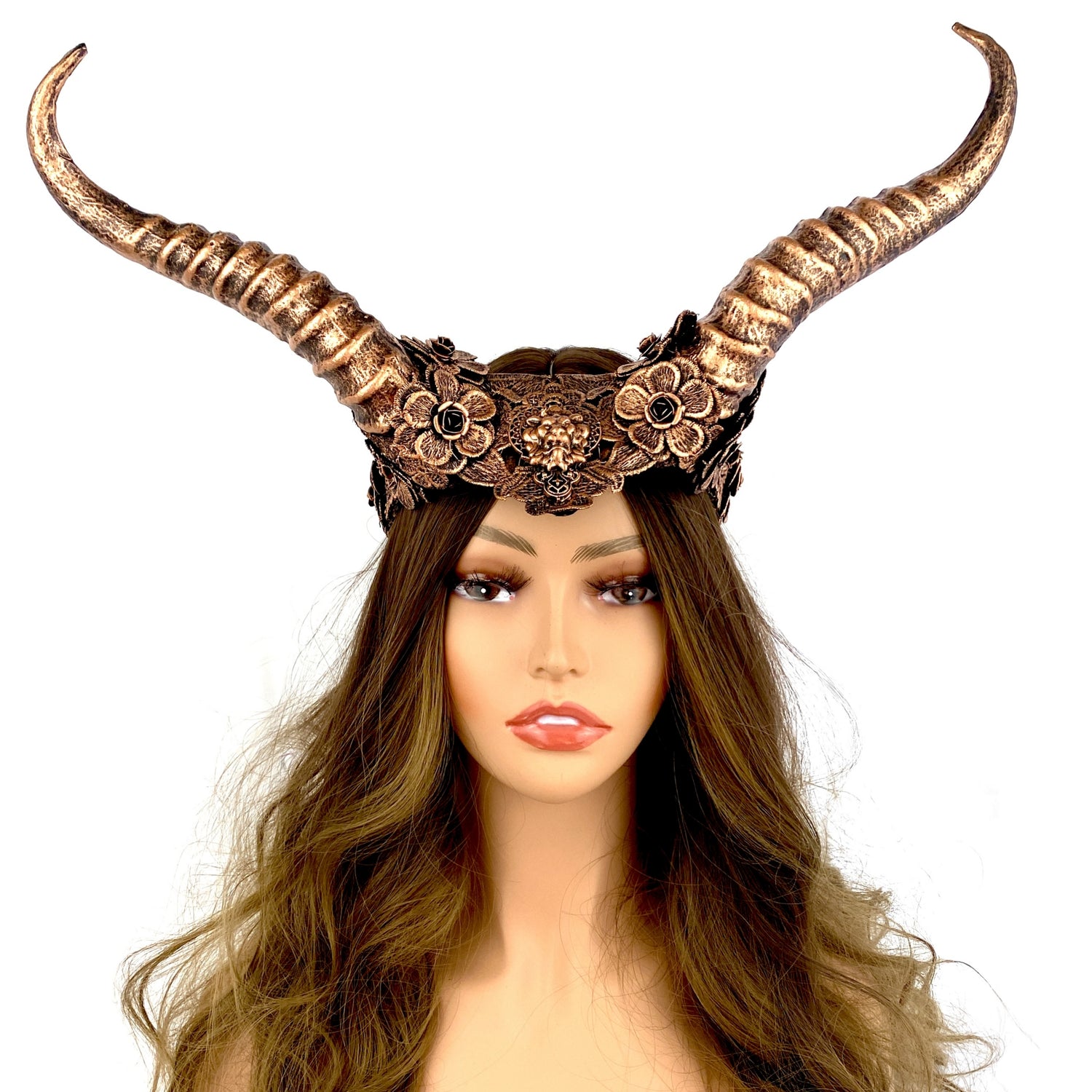 Copper Steampunk Style Luxury Metallic Ram Goat Horn Devil Headband Halloween Costume Masquerade Cosplay Prom Ball Party