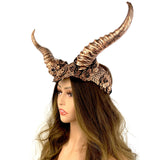 Copper Steampunk Style Luxury Metallic Ram Goat Horn Devil Headband Halloween Costume Masquerade Cosplay Prom Ball Party