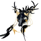 Black Krampus Ram Goat Demon with Horns Devil Halloween Masquerade Mask, Demonic Horned Devil Metallic Finish Mask
