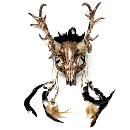 Krampus Ram Goat Demon with Horns Devil Halloween Masquerade Mask, Demonic Horned Devil Metallic Finish Mask