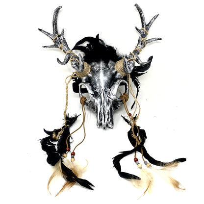 Silver Krampus Ram Goat Demon with Horns Devil Halloween Masquerade Mask, Demonic Horned Devil Metallic Finish Mask