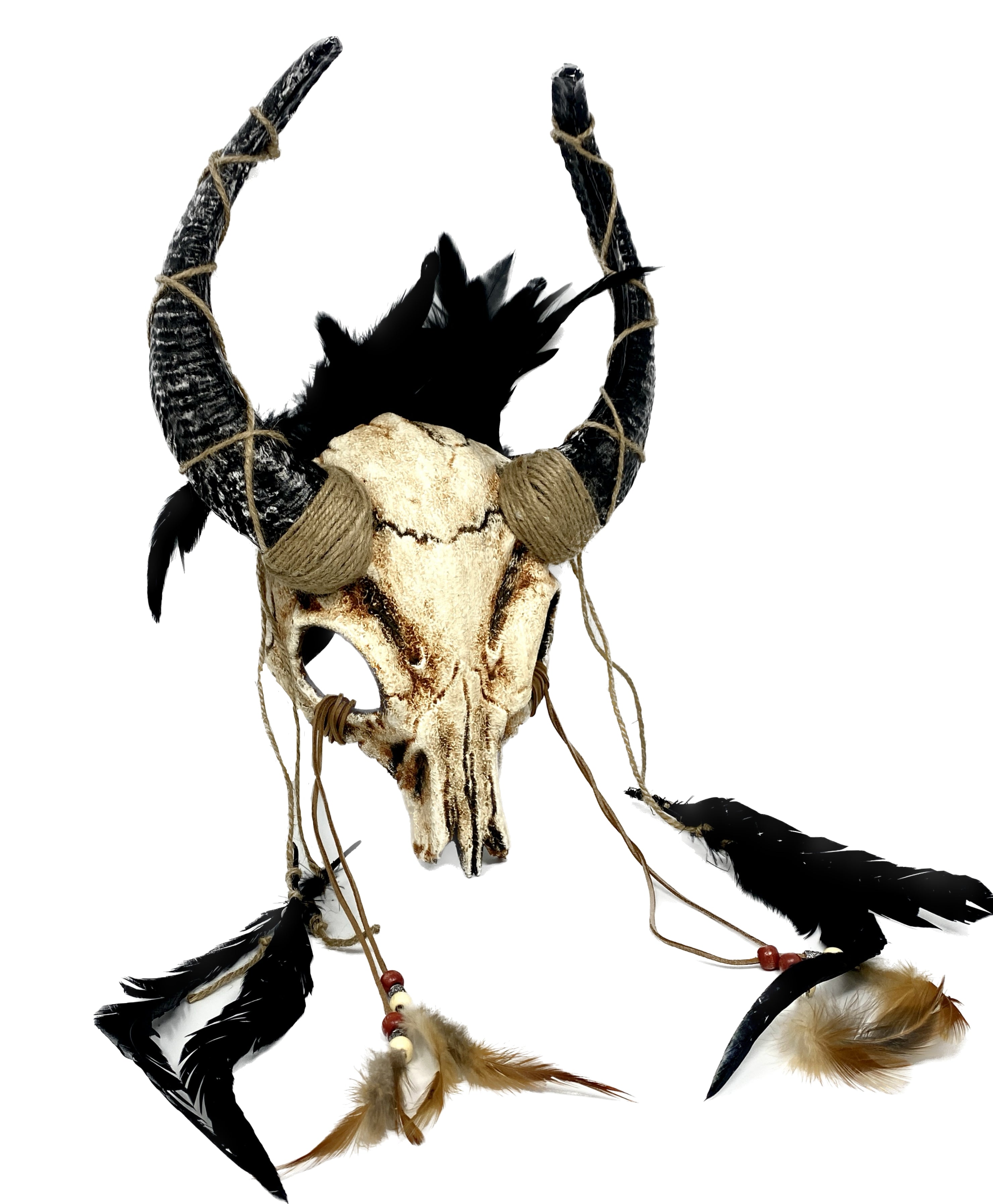 Beige Krampus Ram Goat Horns Devil Halloween Masquerade Party Mask